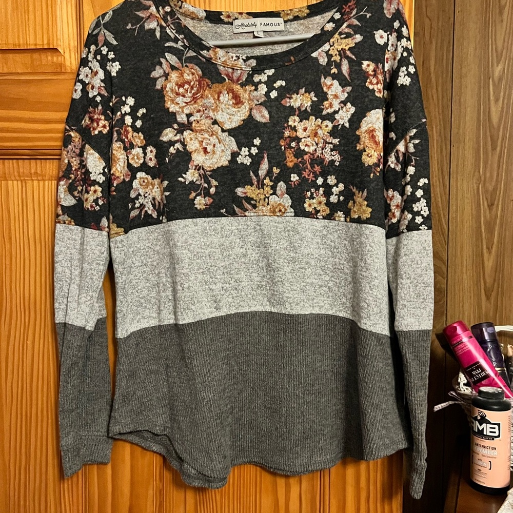 Almost Famous Floral and Gray Colorblock Sweatshirt